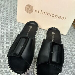Eric Michael Marla Black Leather Slides with Buckle size 40